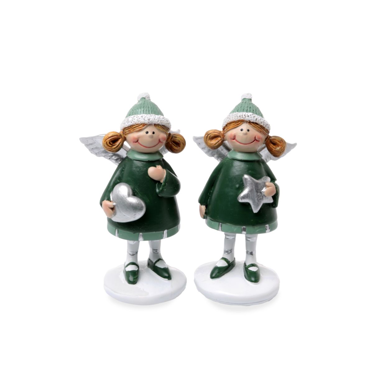 Engel mit Stern/Herz 2er-Set 9cm grün silber