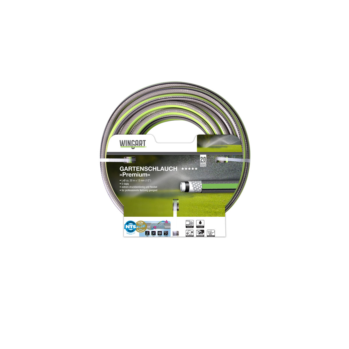 Wingart NTSPlus Gartenschlauch Premium transparent hellgrün mit schwarzer Streife 1/2" 20 m