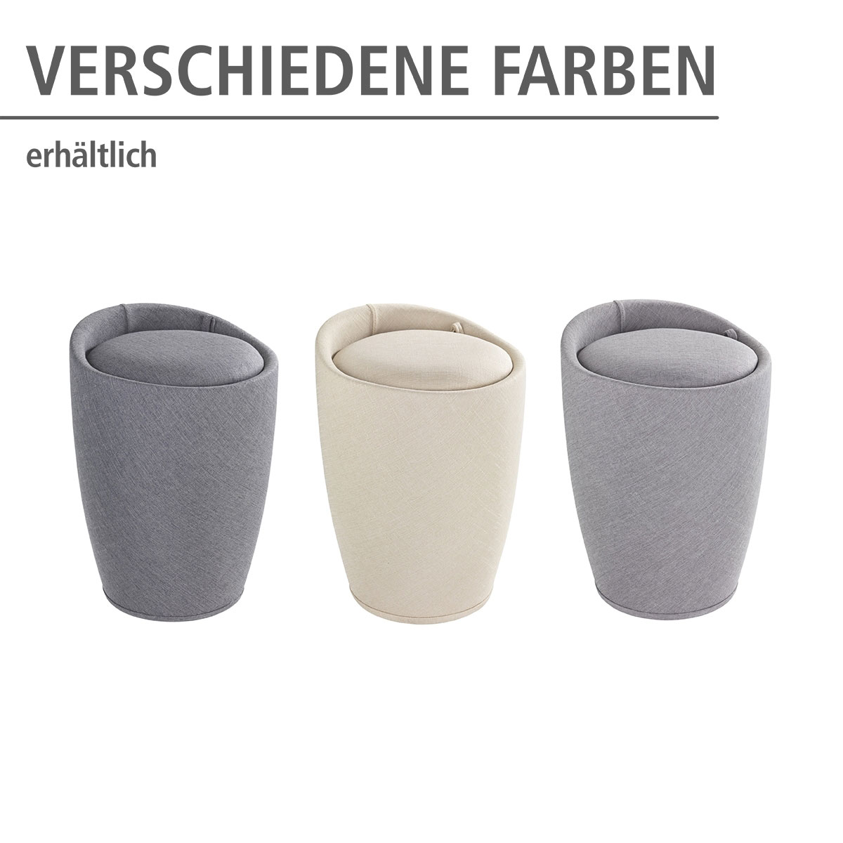 Wenko  Hocker Candy Grey Leinenoptik mit Wäschesack Badhocker mit abnehmbarem Wäschesammler Bild 4