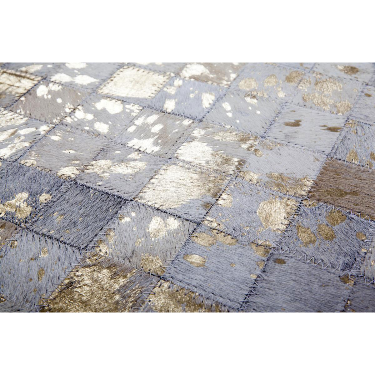100% Leder Handgefertigt Patchwork Design Teppich Elfenbein Gold 160x230cm 