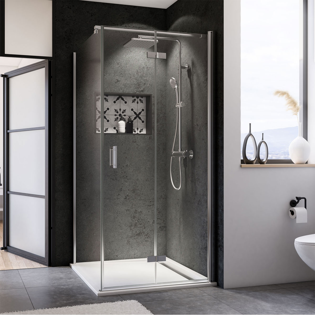 Breuer Seitenwand Panorama für Drehfalttür Anschlag links alu chromeffekt Intima 750 mm