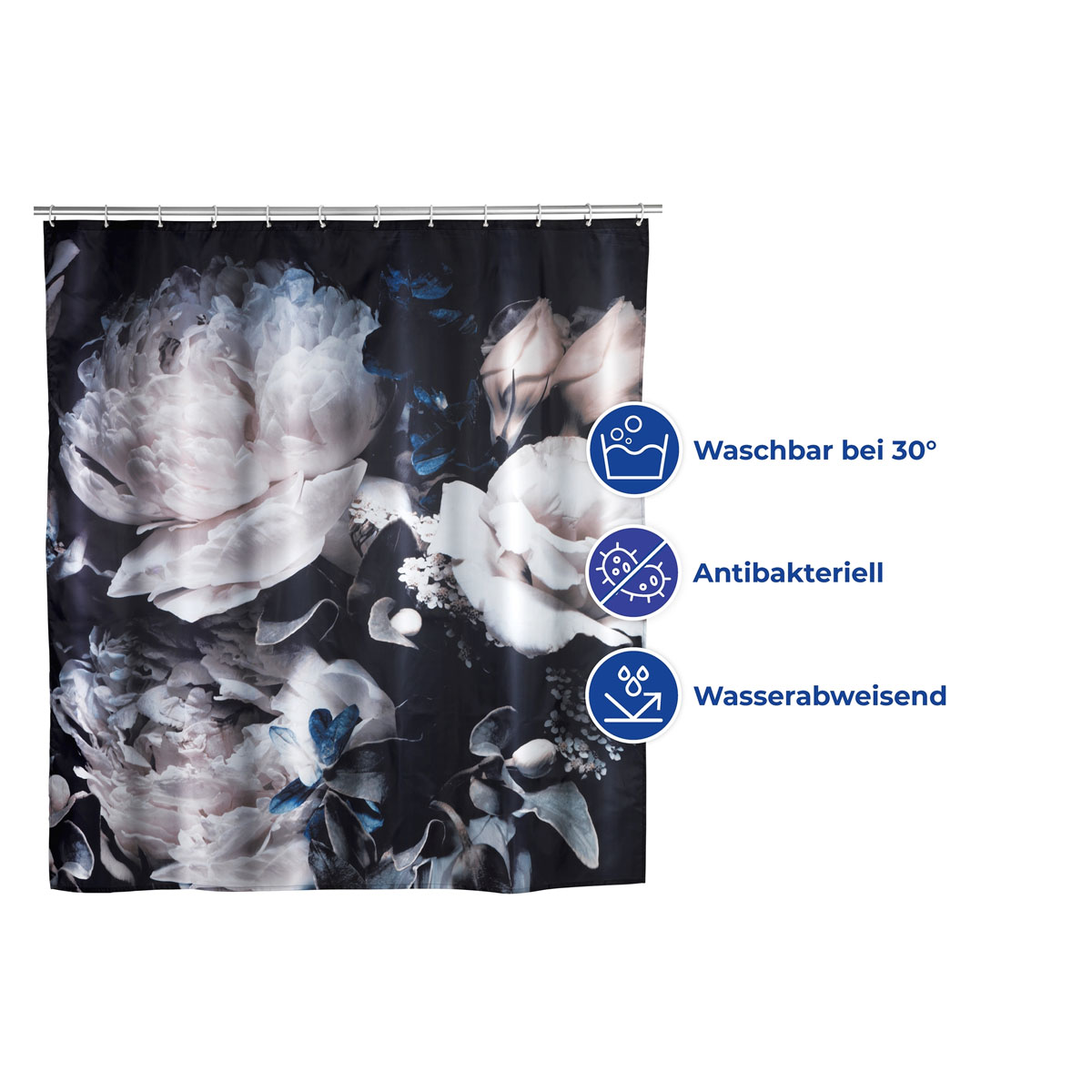 Wenko  Anti-Schimmel Duschvorhang Peony Textil Polyester 180 x 200 cm waschbar Bild 3