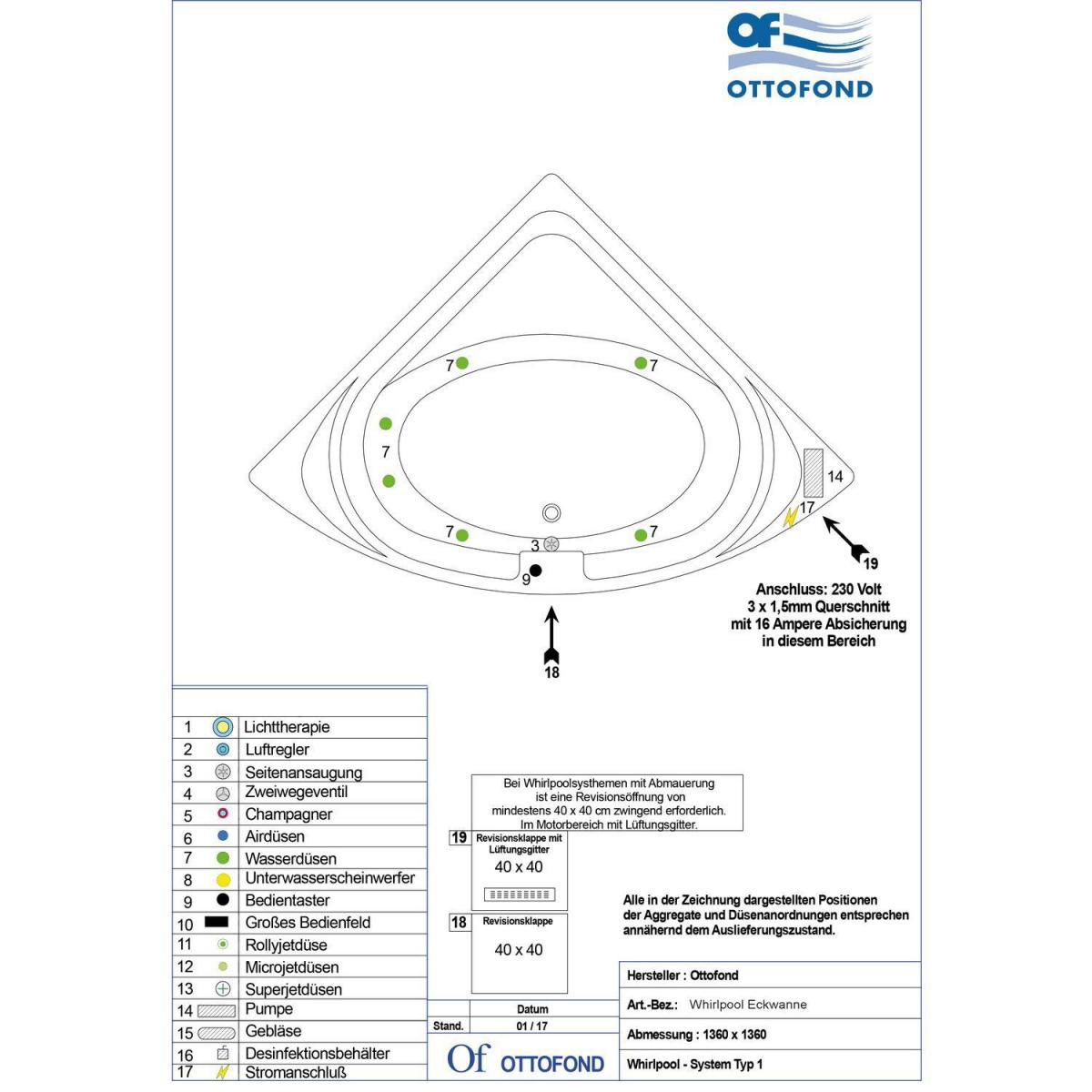 Ottofond Whirlpool-Eckwanne 136 cm weiß mit Whirlpool Typ 1 chrom Bild 3