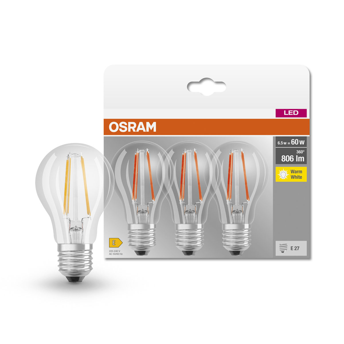 Osram LED-Leuchtmittel-Set Base Classic A 7W klar 3 Stück Bild 3