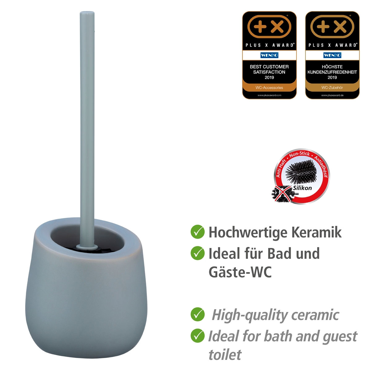 Wenko  WC-Garnitur Badi Grau Keramik WC-Bürstenhalter Bild 3