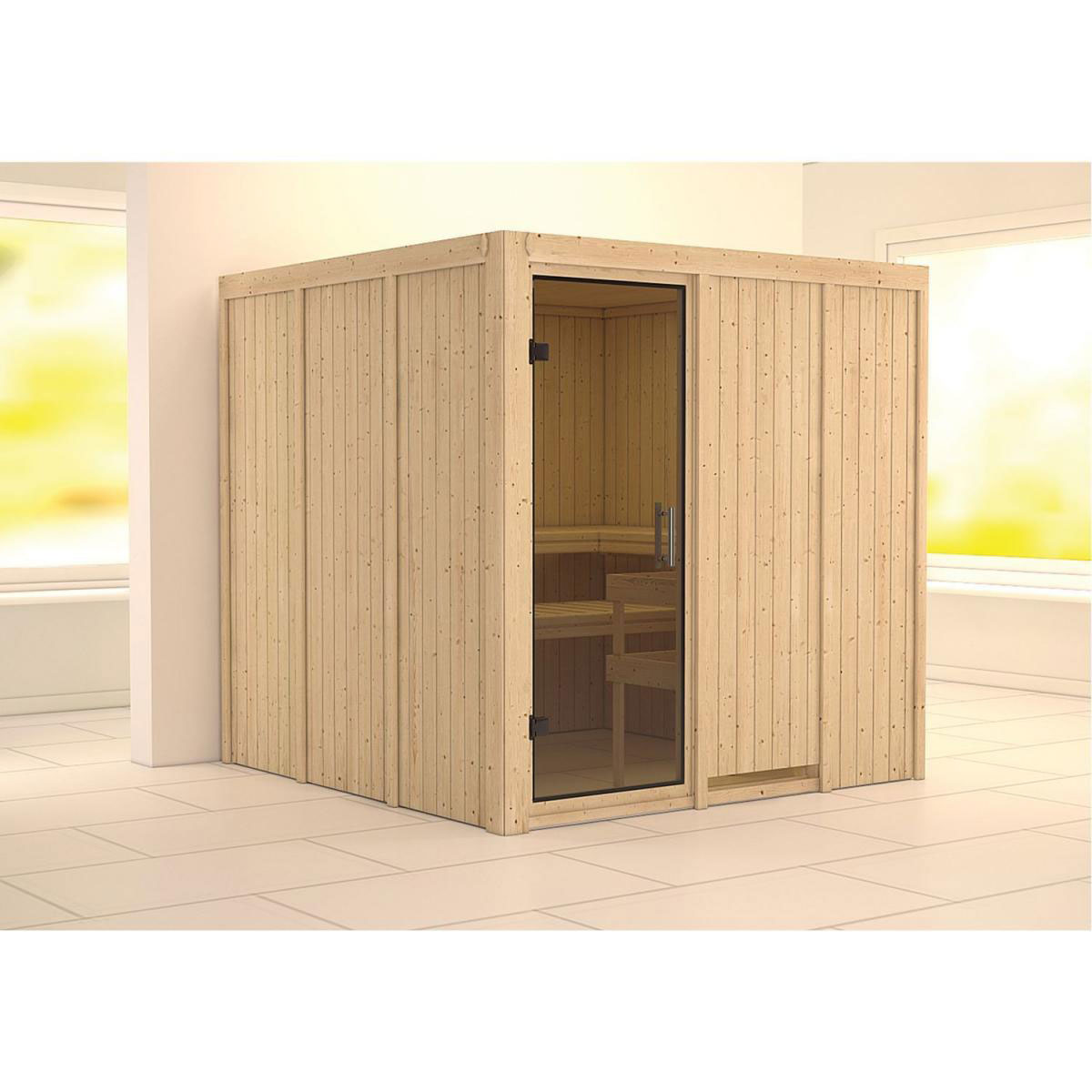 Karibu Sauna Rodin Fronteinstieg ohne Ofen Tür graphit ohne Kranz Bild 1