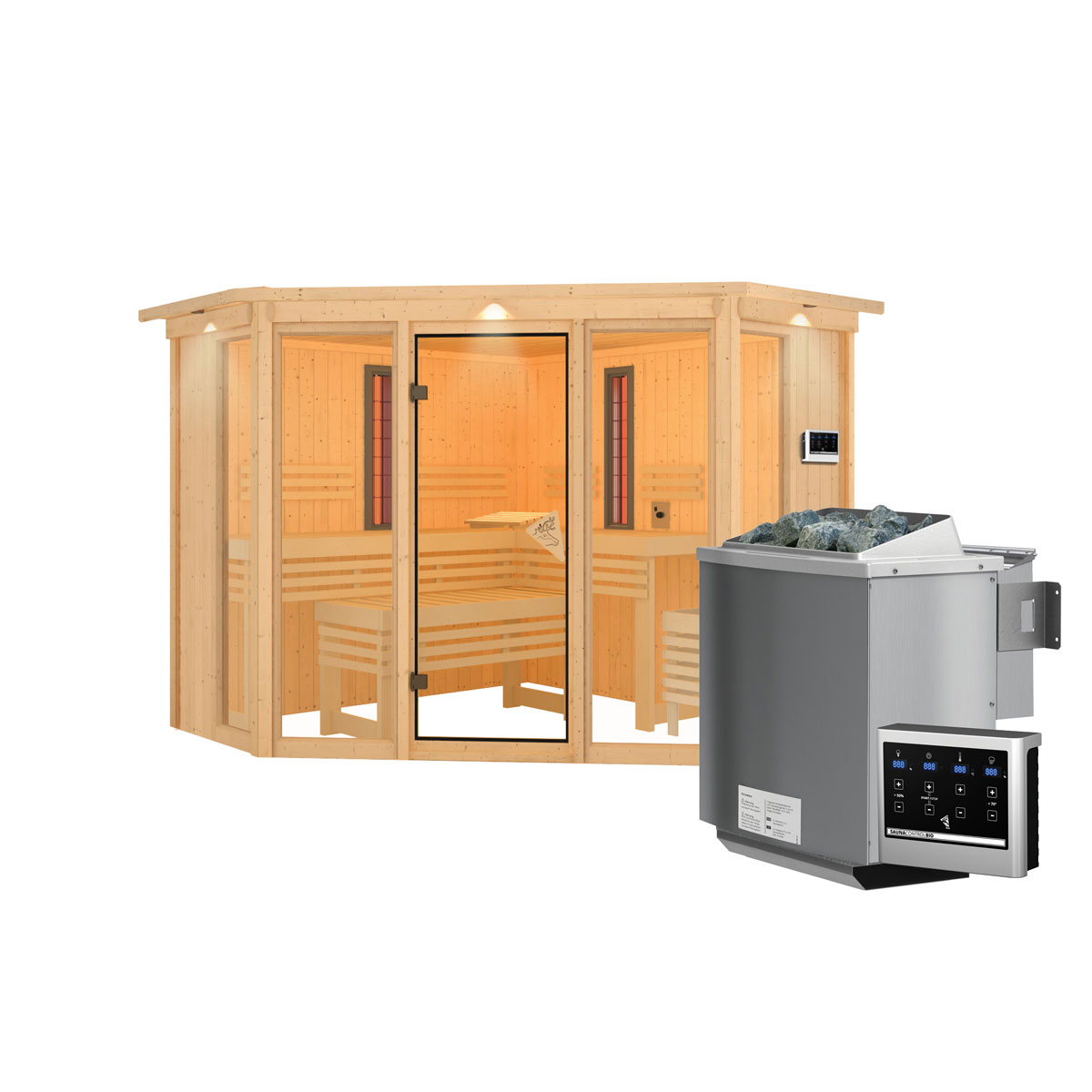 Karibu Infrarotkabine Asta mit Kranz naturbelassen Bio externe Steuerung Bild 3