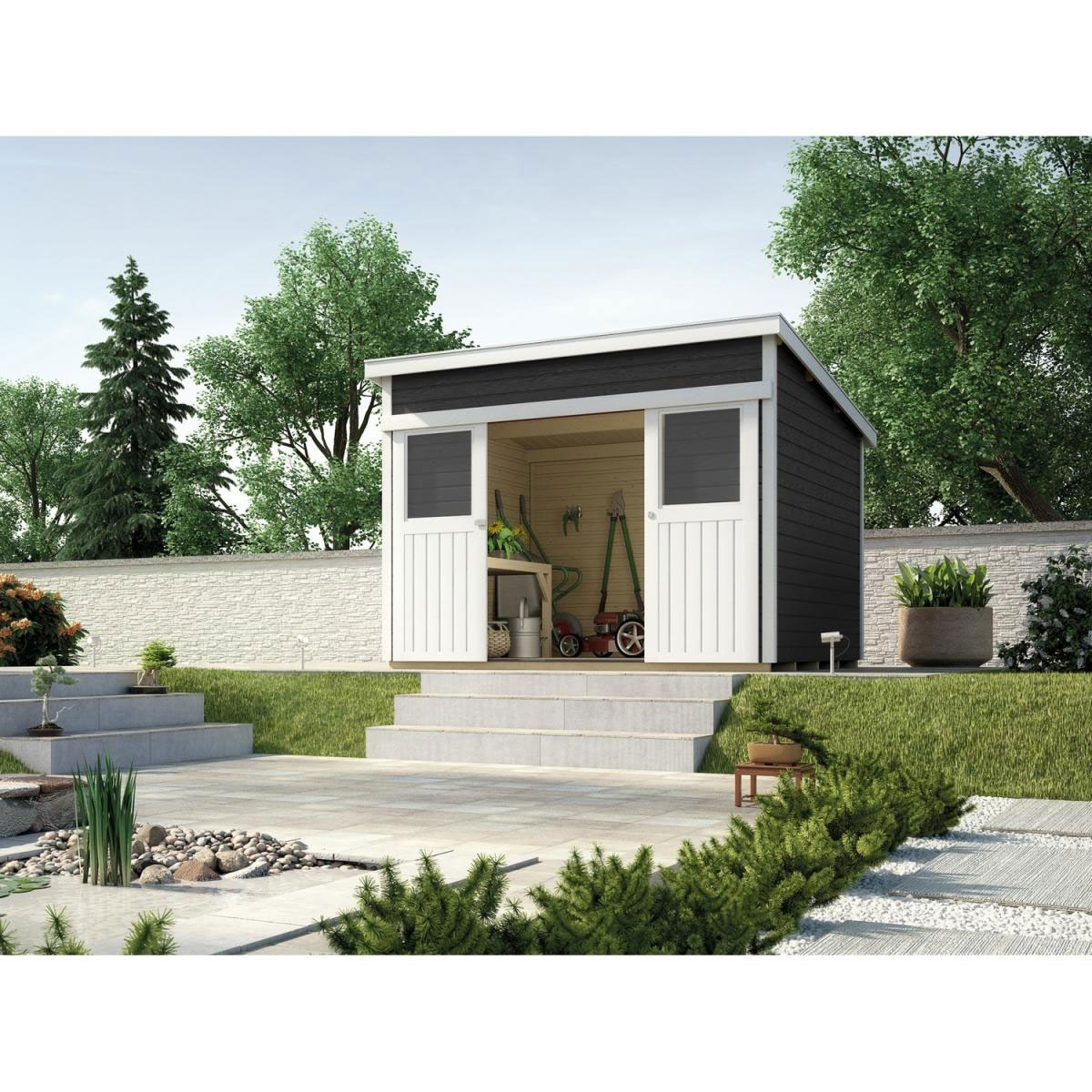 Weka Schiebetürhaus 225 Größe 1/2 315 x 249 x 238 cm grau Bild 1