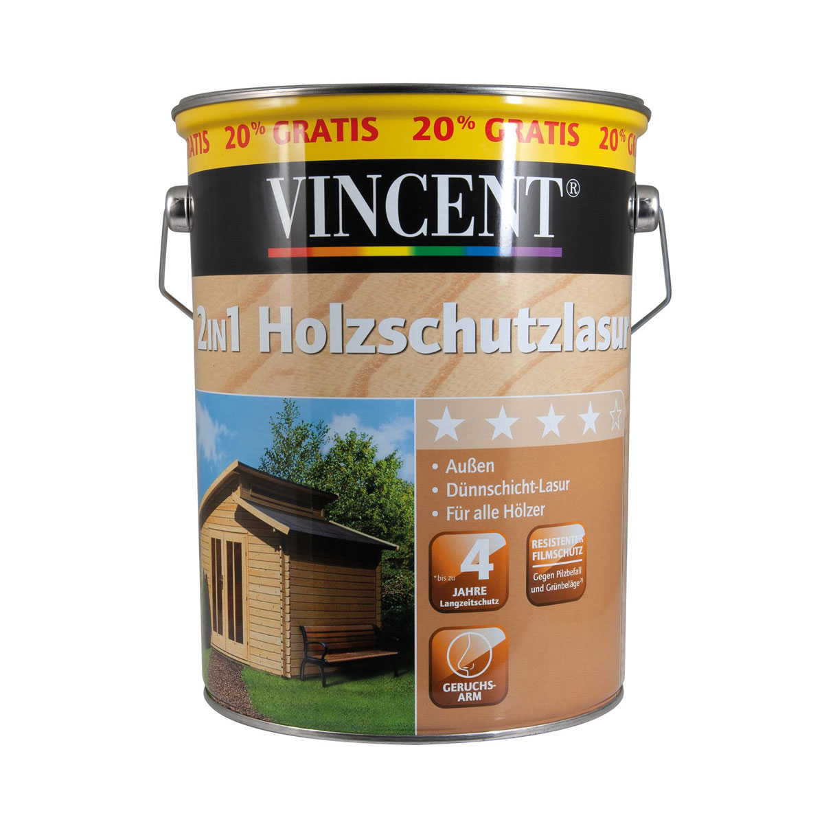 Vincent 2in1 Holzschutzlasur Palisander 4,8 L Bild 1