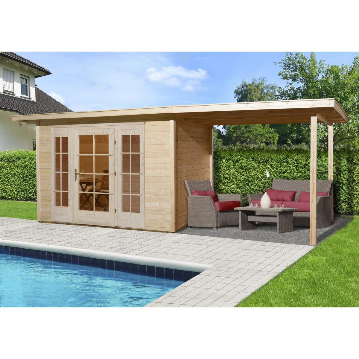 Weka Gartenhaus Panorama 172 Größe 1/2 Anbau 300 cm 590 x 290 x 216 cm