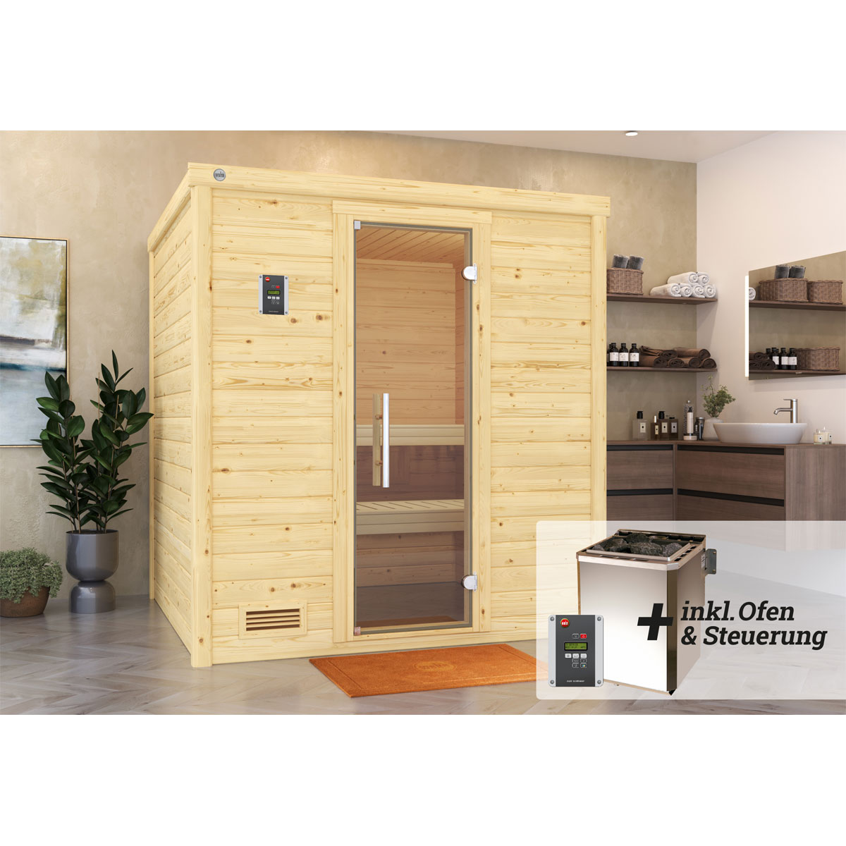 Weka  Premium Massivholz-Sauna Bergen Größe 1.8 Sparset 7,5 kW Bio S Bild 2