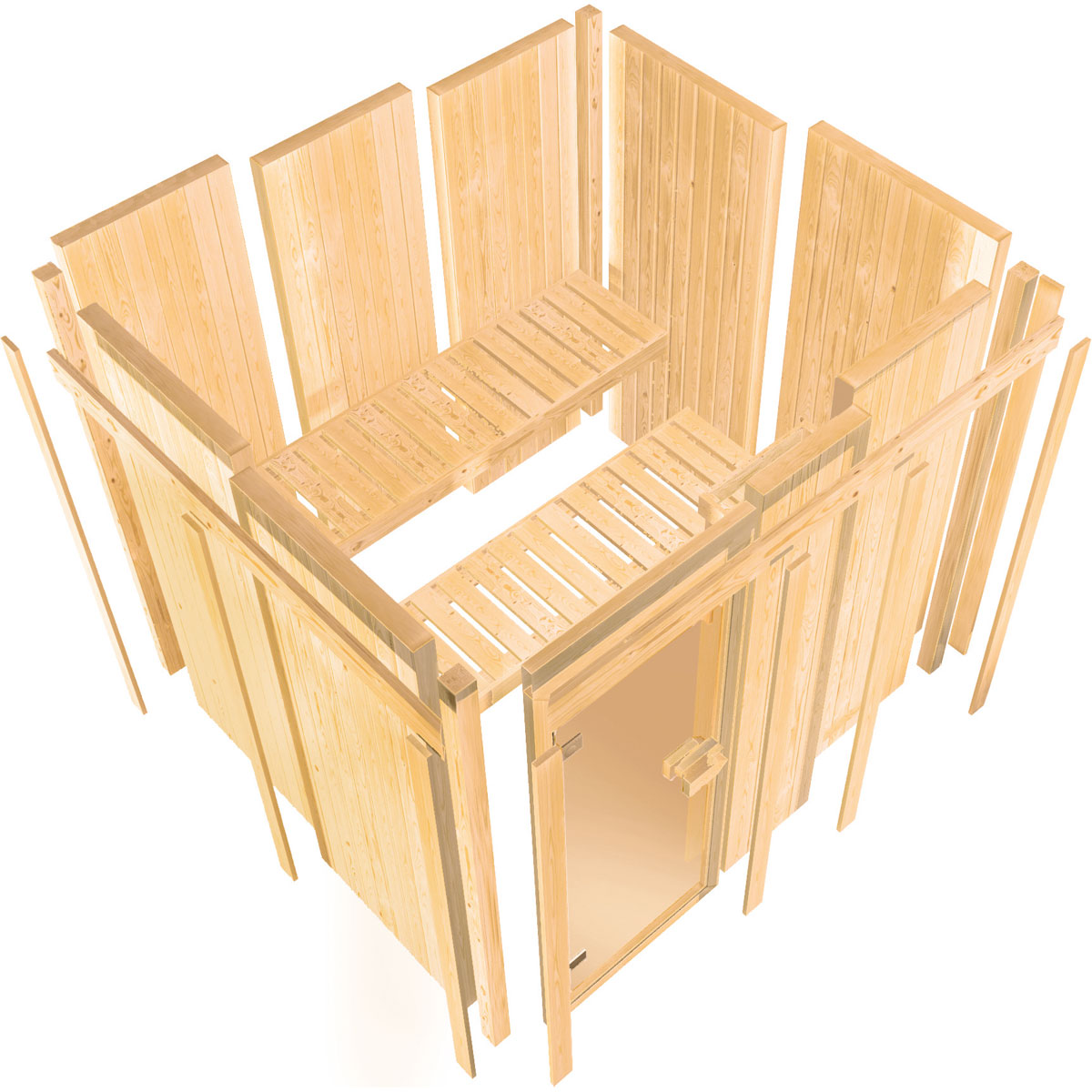 Karibu Sauna Ainur 3 mit Kranz naturbelassen ohne Ofen Bild 6