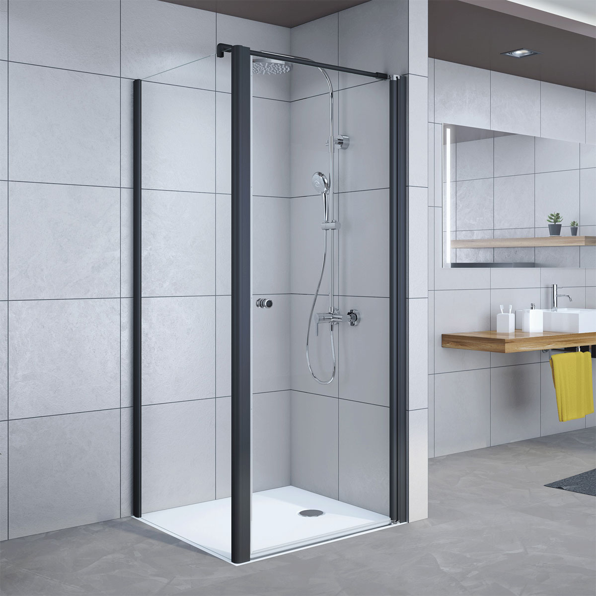 Breuer  Drehtür Elana 6 für Seitenwand Anschlag rechts Schwarz matt Klarglas 1000 mm