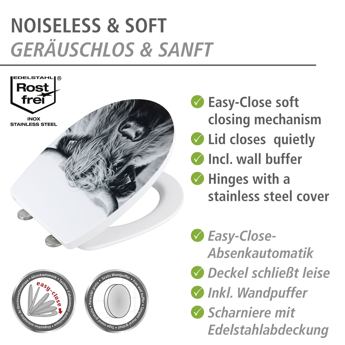 Wenko  WC-Sitz Yak mit Hochglanz-Oberfläche Toilettensitz mit Absenkautomatik Schnellbefestigung aus bruchstabilem Thermoplast Bild 4