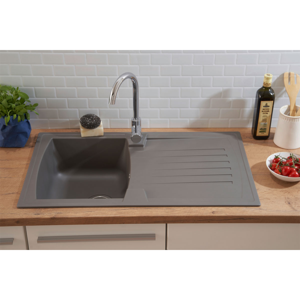 Respekta Spüle grau 86 cm Mineralit 1 Becken 1 Abtropffläche Bild 2