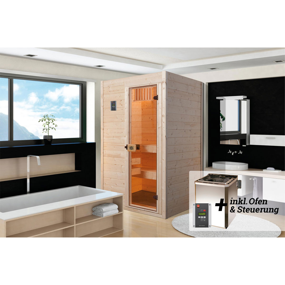 Weka  Design-Sauna Cubilis Größe 3 Sparset 7,5kW Bio S Glastuer und Fenster Bild 2