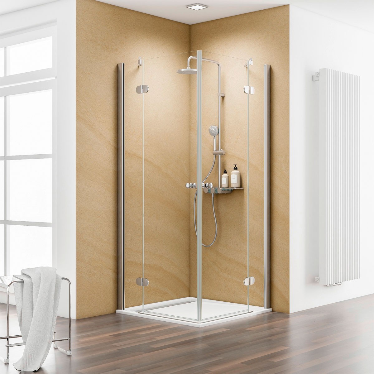 Schulte ExpressPlus MasterClass Eckeinsti auf DB 2000 x 800 x 800 chrom klar fixil Rundgriff Bild 1