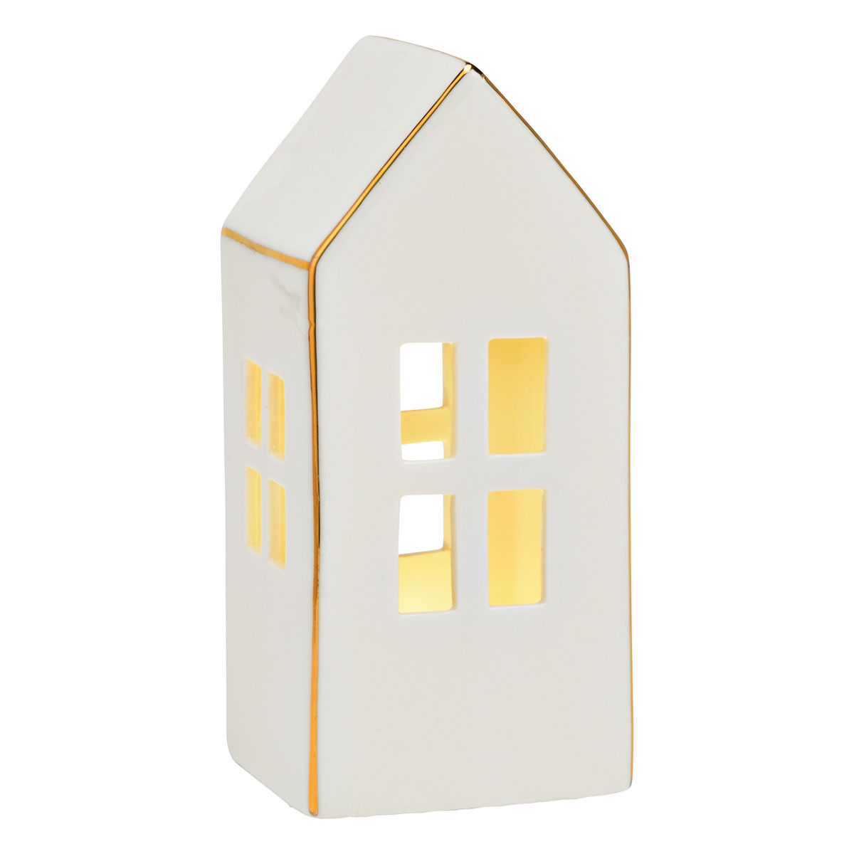 Haus mit LED aus Porzellan weiß 6 x 15 x 6 cm