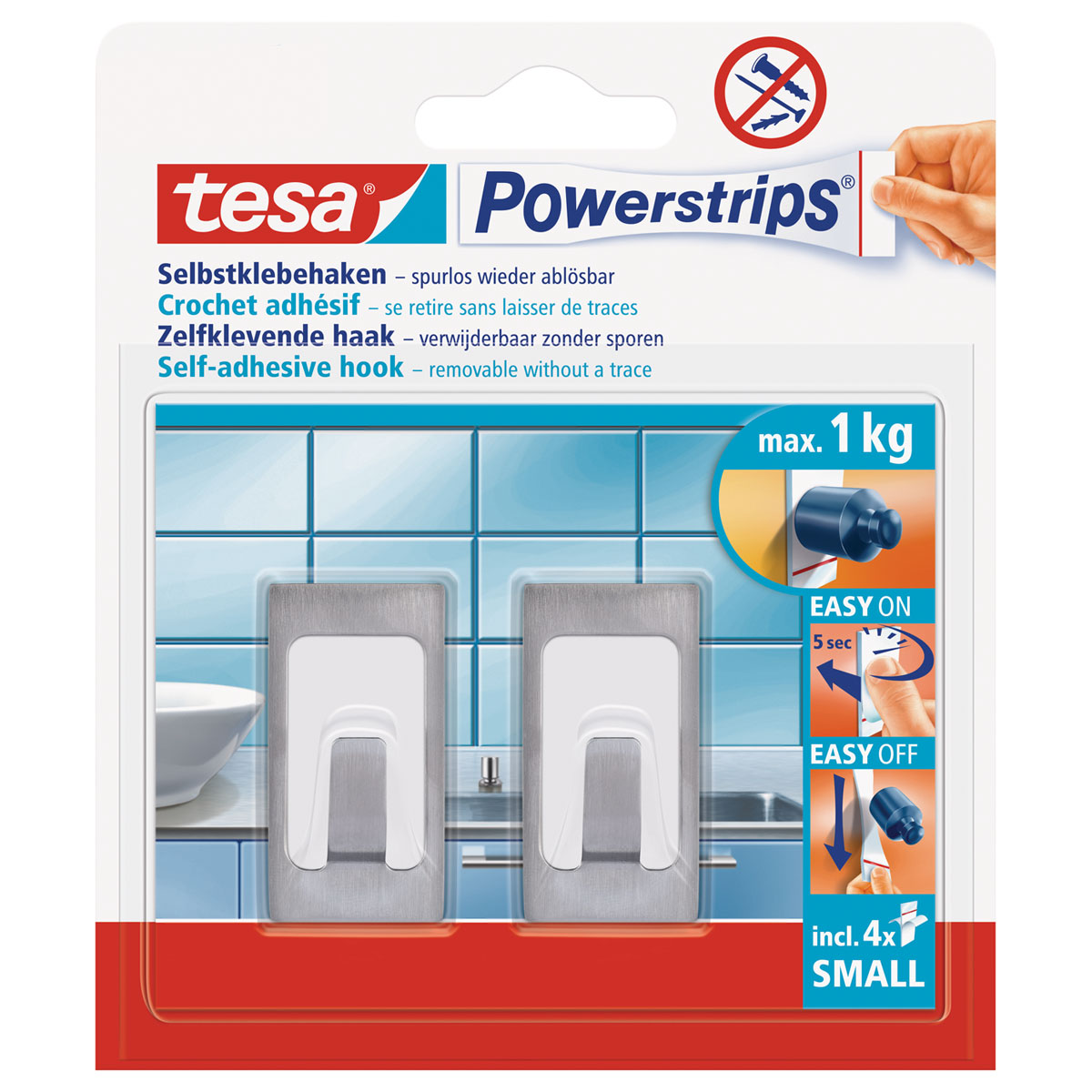 Tesa Haken Powertstripe Small Metallic Rechteck 2 Haken und 4 Strips