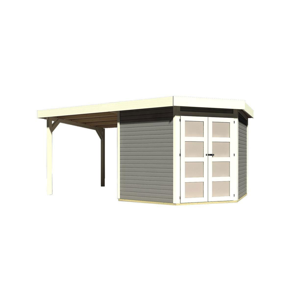 Karibu Gartenhaus Goldendorf 3/5 mit Anbaudach 220 cm 246 x 242 x 218 cm grau Bild 2