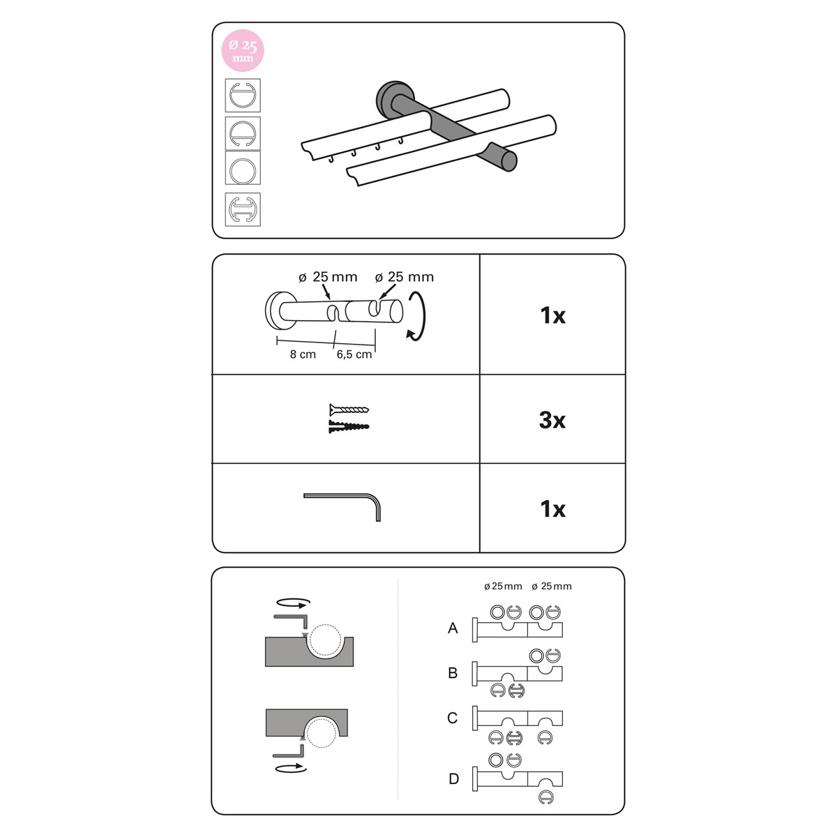 Gardinia  Wandträger 2-läufig für Windsor Edelstahl-Optik Durchmesser 25 mm Bild 3