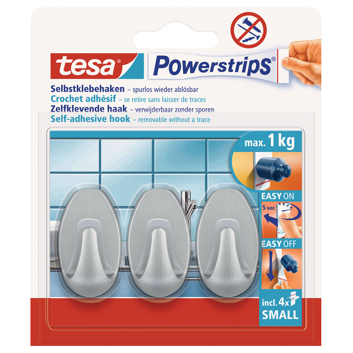 Tesa Haken Powertstripe Small chrom Oval 3 Haken und 4 Strips