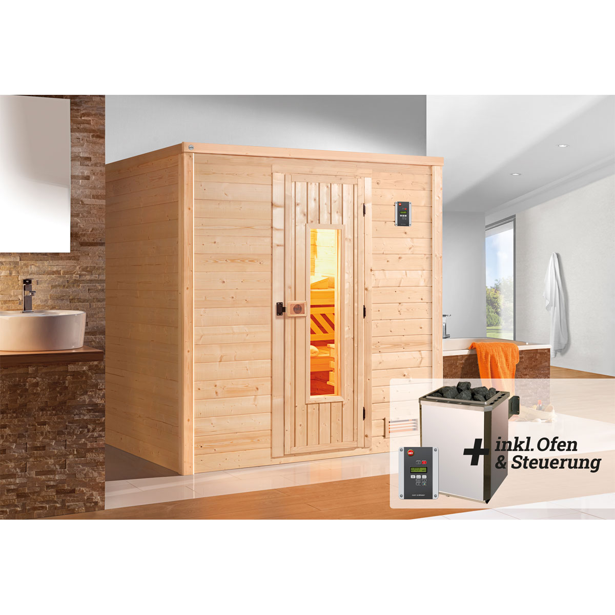 Weka  Premium Massivholz-Sauna Bergen Größe 1.8 Sparset 7,5 kW OS Bild 2