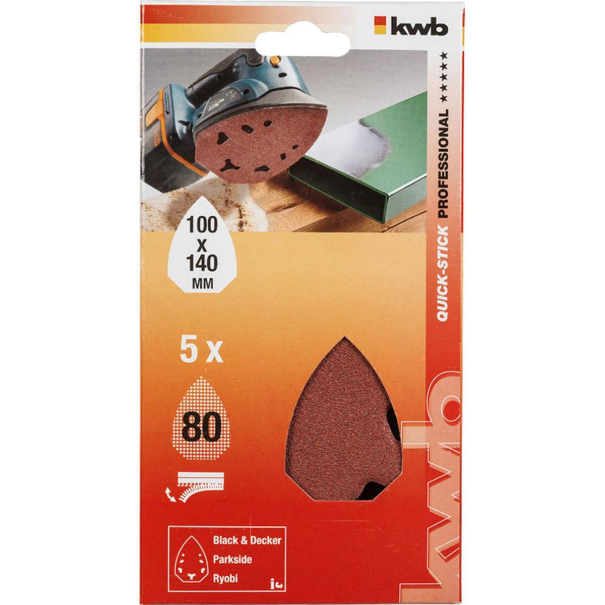kwb  Schleifdreiecke Quick Stick Holz und Metall 100 x 140 mm K80 Bild 2