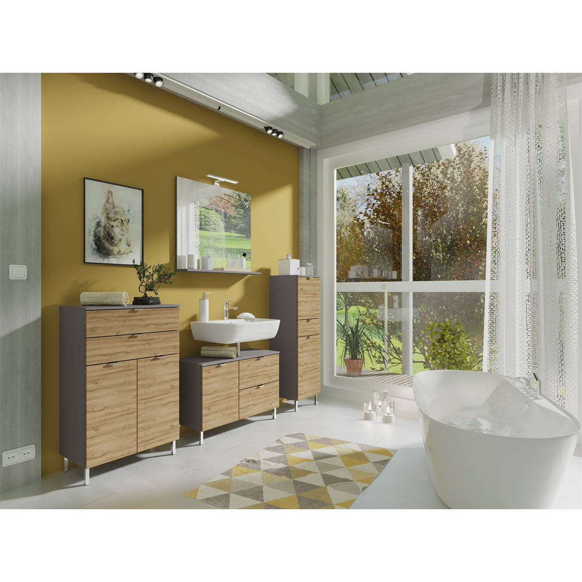 Schrank Maureen mit 1 Schubkasten 34 x 120 x 34 cm Graphit/Grandson-Eiche-Nachbildung Bild 4