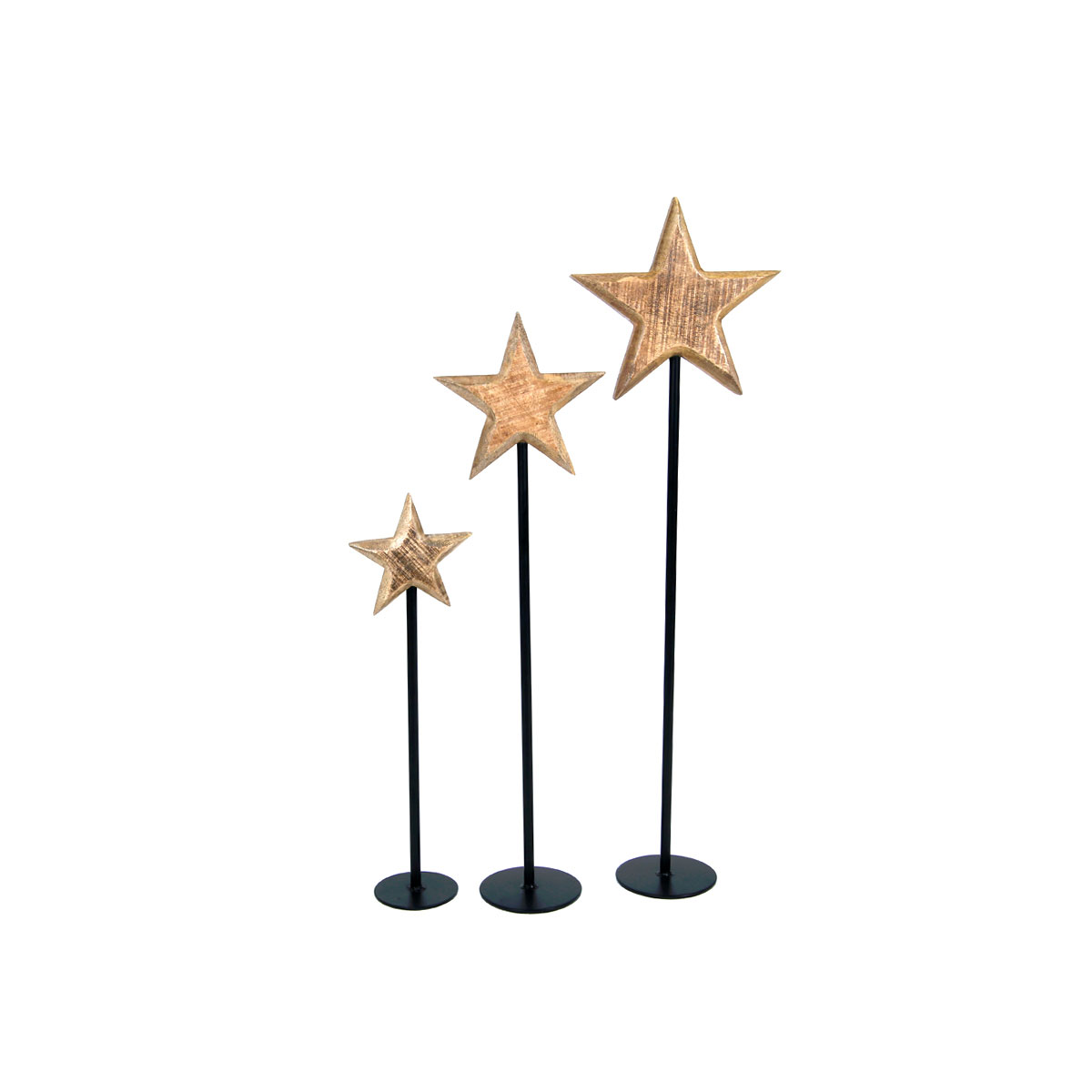 Stern auf Stand natur/schwarz Mangoholz Metallstand Höhe 83 cm