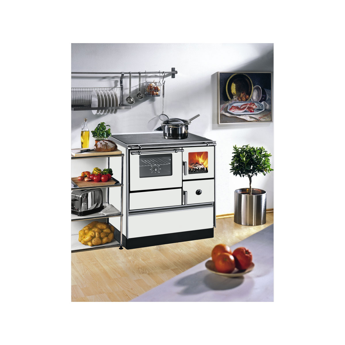 Westminster Wamsler Holzherd K 176 F/A-70 mit Fenster Abzug links 5 kW Herd Küchenherd weiß Bild 1