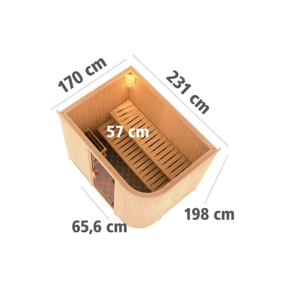 Karibu Sauna Titania 4 Fronteinstieg 9 kW Ofen integr Strg kein Kranz Klarglas-Tür Bild 10