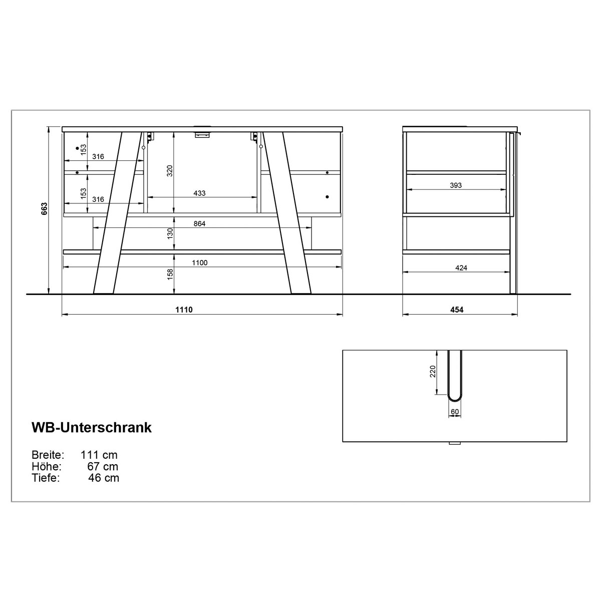 Waschbecken-Unterschrank 111 x 67 x 46 cm weiß/Navarra Eiche Bild 8