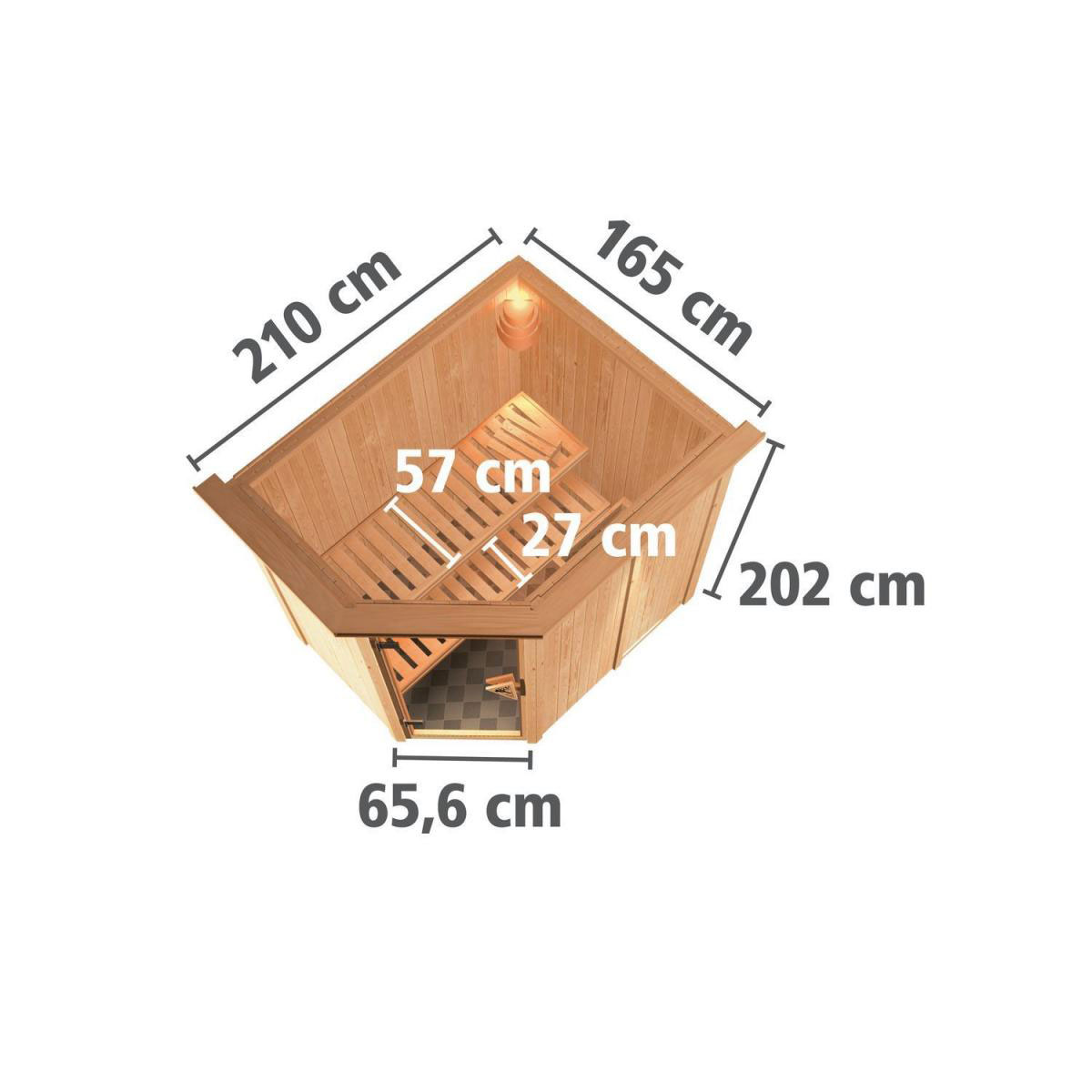 Karibu Sauna Saja Eckeinstieg ohne Ofen mit Kranz graphitfarbene Glastür Bild 12
