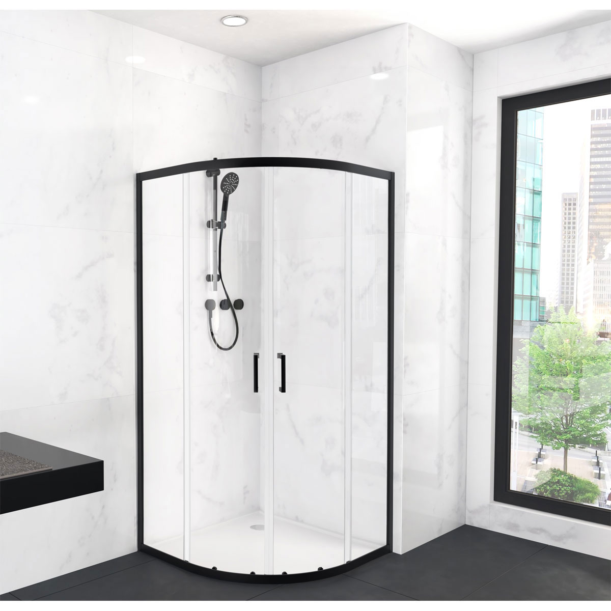 Aurlane Glasdusche Factory rund schwarz 90 x 90 x 200 cm Bild 2