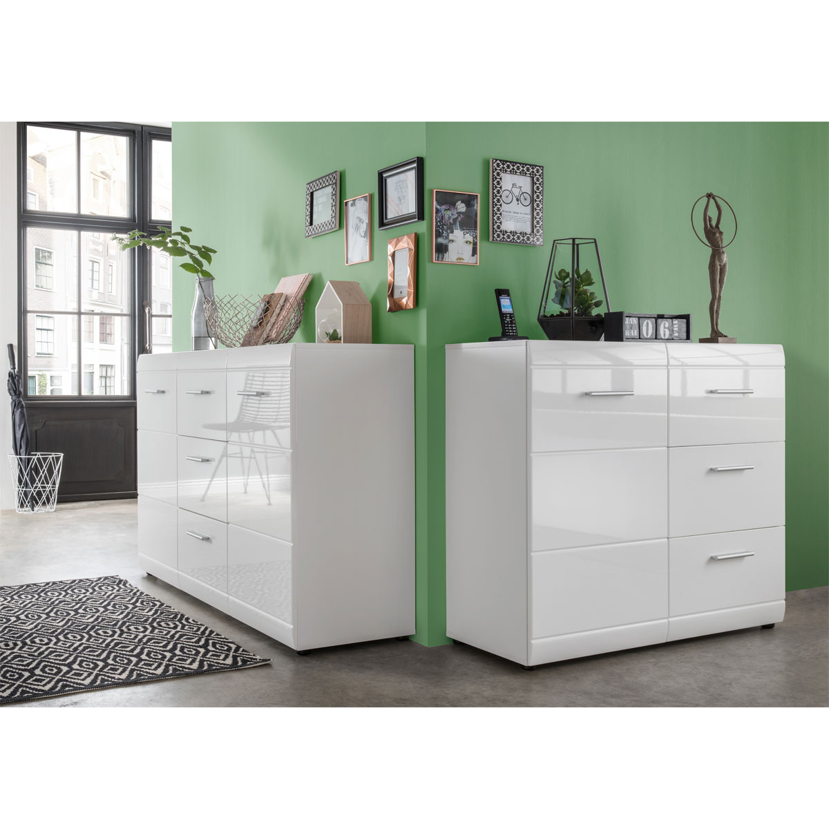 Kommode Adison Fronten in Hochglanz mit Rillenfräsung 96 x 86 x 40 cm weiß Bild 5