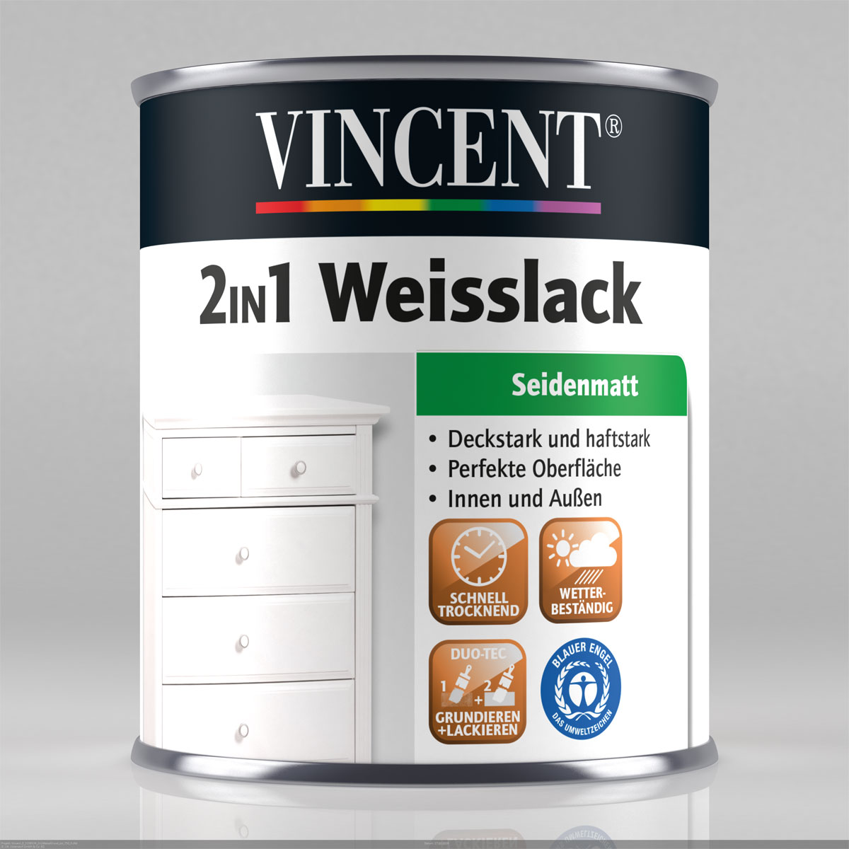 Vincent Weißlack 2in1 RAL 9010 Reinweiß seidenmatt 750 ml
