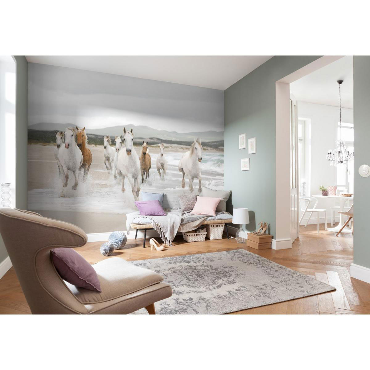 Komar Papier-Fototapete White Horses 8-teilig 368 x 254 cm Bild 2