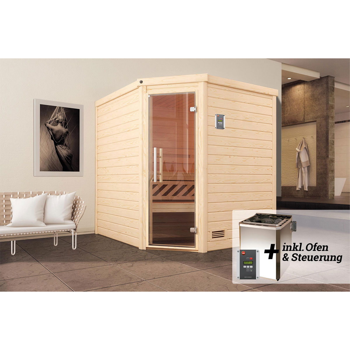 Weka  Design-Sauna Cubilis Größe 1 Sparset 7,5kW Bio S Glastuer und Fenster Bild 2