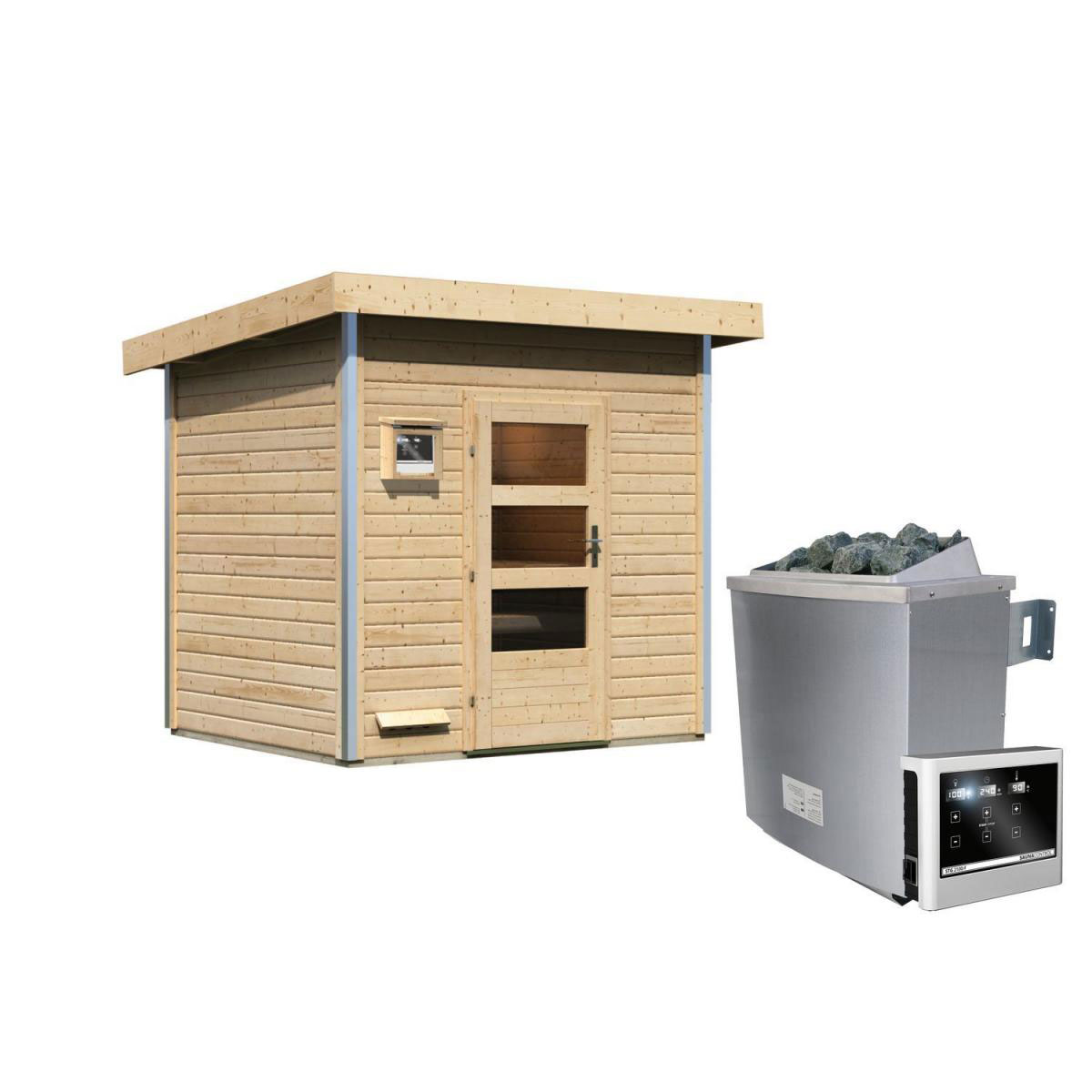 Karibu Saunahaus Norge 38 mm 9 kW Ofen externe Strg moderne Tür Bild 1