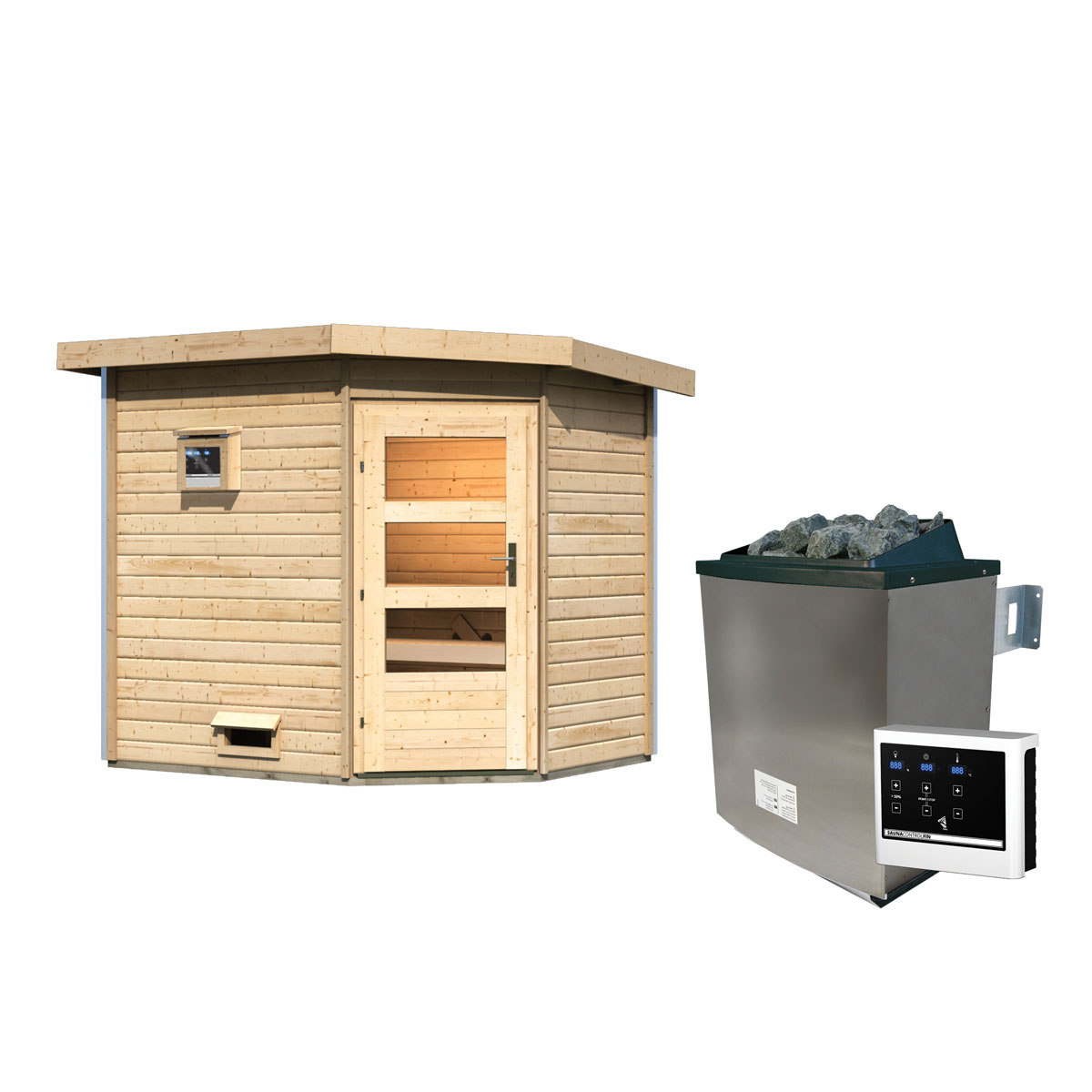 Karibu Saunahaus Mikka 38 mm 9 kW Ofen externe Strg moderne Tür Bild 4