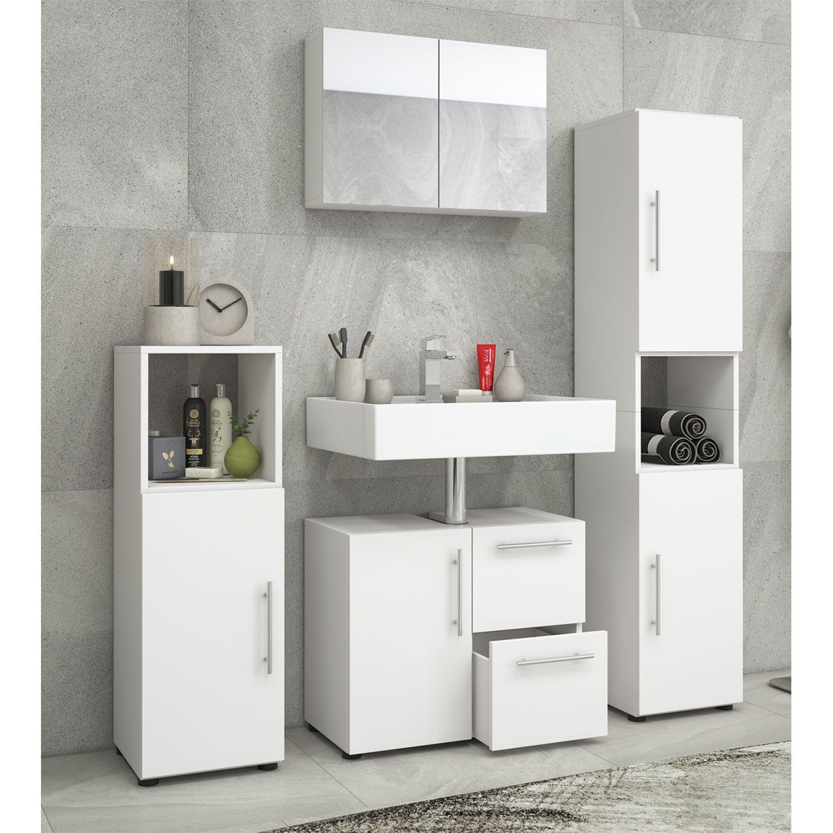 Badset Flandu mit Spiegelschrank weiß Bild 2