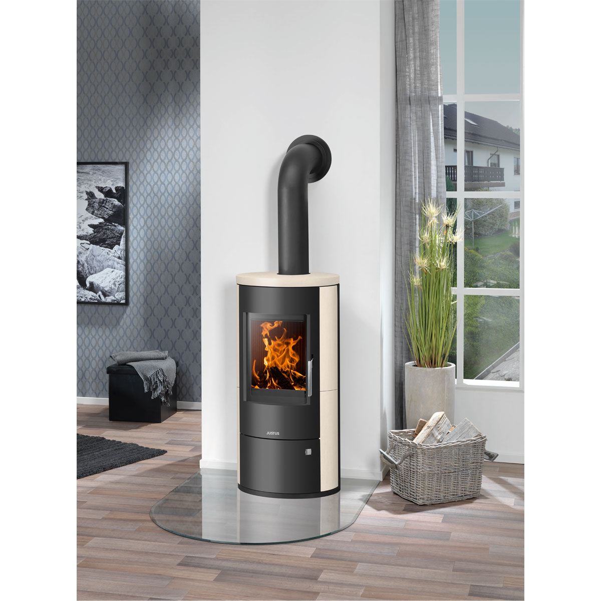 Kaminofen Austin 5 5kW  Stahl sw.Kalkstein Cream Anschl. oben 150mm Bild 2