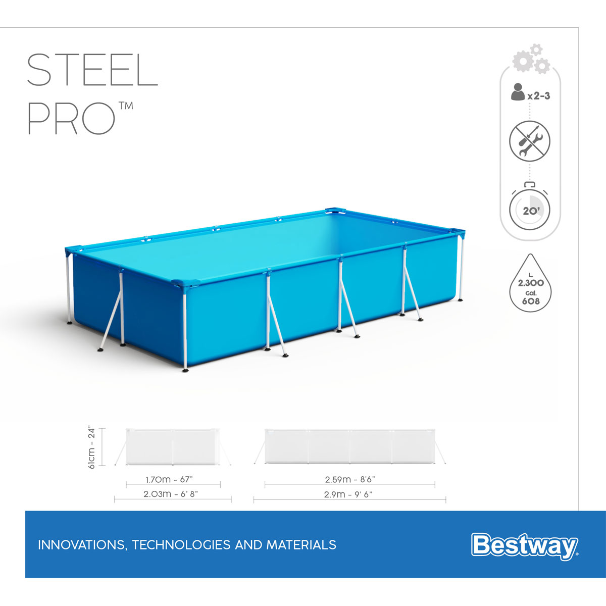 Bestway Stahlrohrbecken Steel Pro 259 x 170 x 61 cm Bild 8