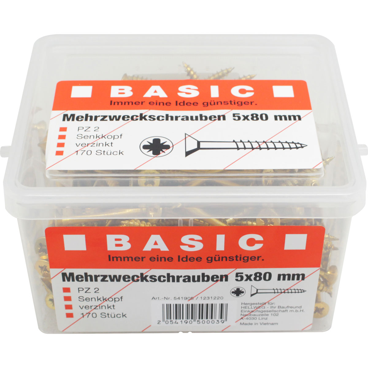 Basic Mehrzweckschrauben 5,0 x 80 mm 170 Stück im Eimer Bild 2