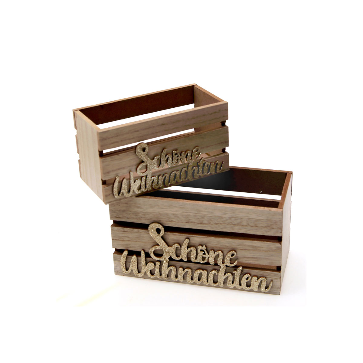 Box Schöne Weihnachten groß LxBxH 18 x 9 x 10 cm MDF natur mit goldenem Glitzer