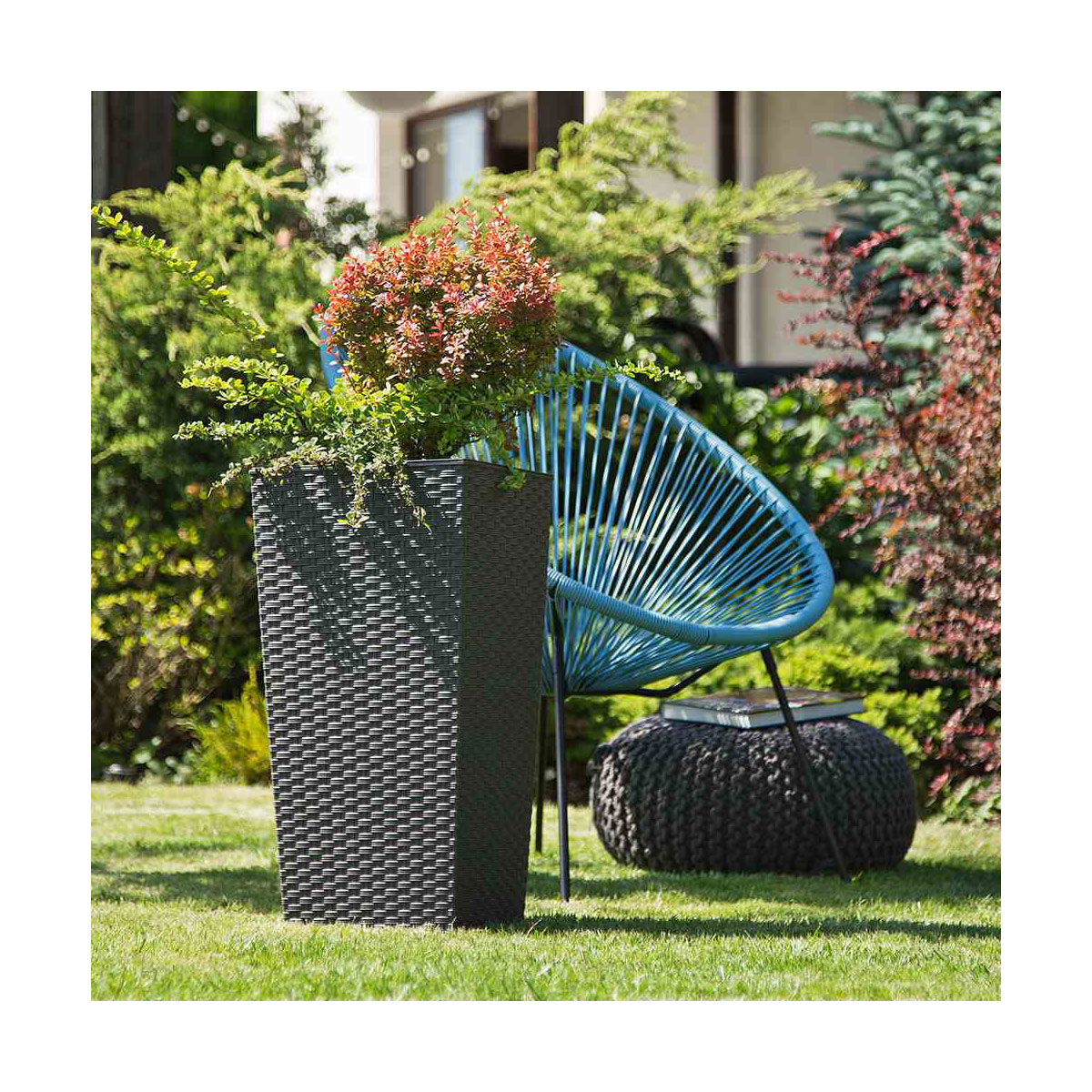 Siena Garden Pflanzgefäß Paris 35 x 35 x 68 cm graphit Rattanoptik Bild 4