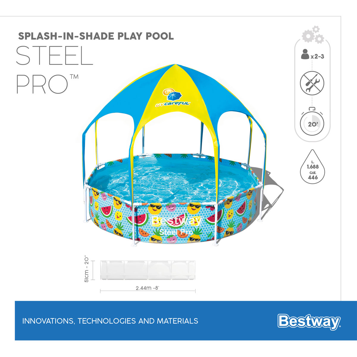 Bestway Stahlwandpool Splash-in-Shade mit Sonnendach 244 x 51 cm bunt Bild 6