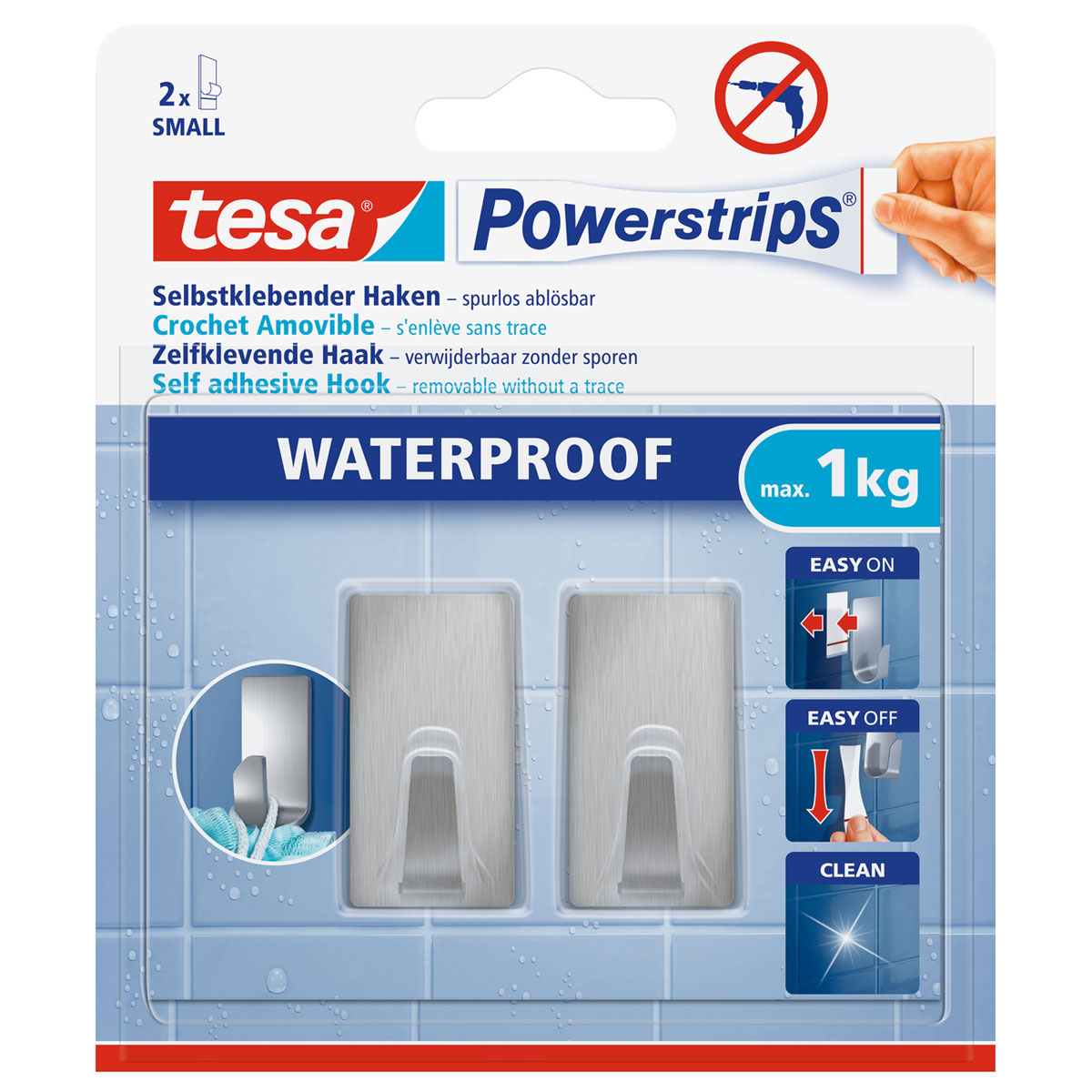Tesa Powerstrips Waterproof Haken Small Metall rechteckig Bild 1