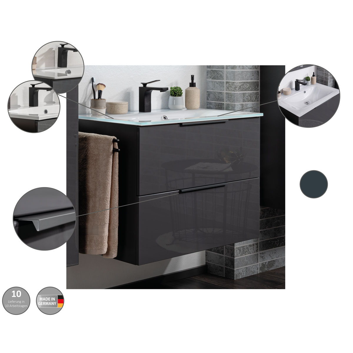 Fackelmann  Waschtischunterschrank LUNA 800 x 602 x 488 mm anthrazit Bild 6